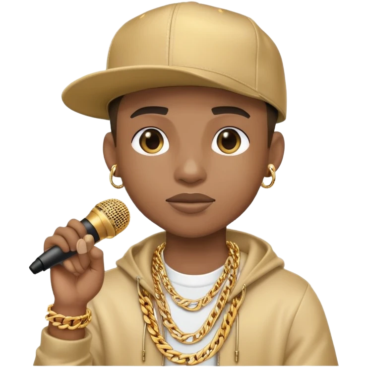 cool rapper character with microphone, gold chain, and cap emoji