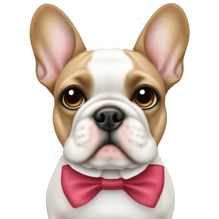 White frenchie with a bow by the ear emoji