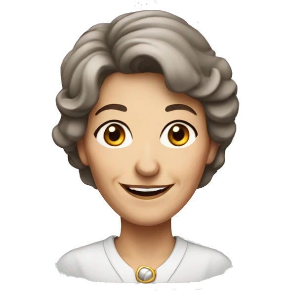 Older short brown- haired lady with a smile and long nose  emoji