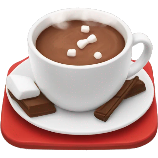 Red mug with hot cocoa and marshmallows emoji