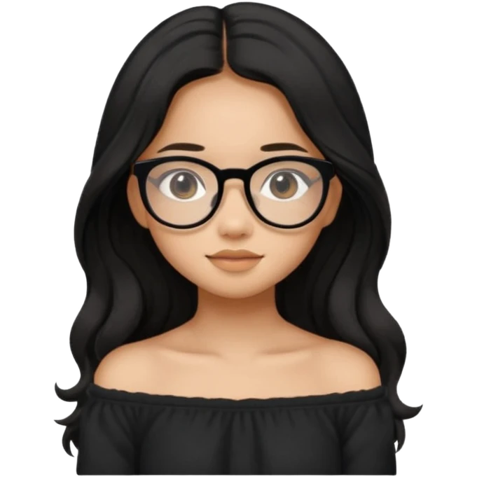 teen Filipina girl with black glasses and long black slightly wavy hair with cute cozy off the shoulder top emoji