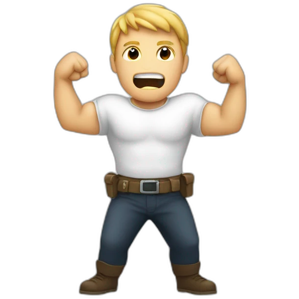 White Man with his armes in a x in front of his chest with his fists closed with his face shouting emoji