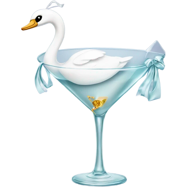 A martini with a swan wearing a bow emoji