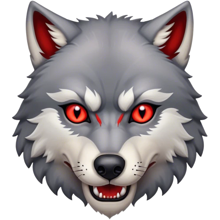 Evil Aggressive Grey Wolf with red eyes emoji