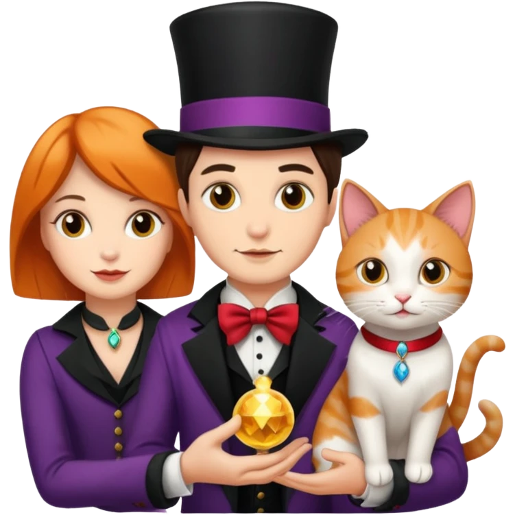 magician couple and their pet cat emoji