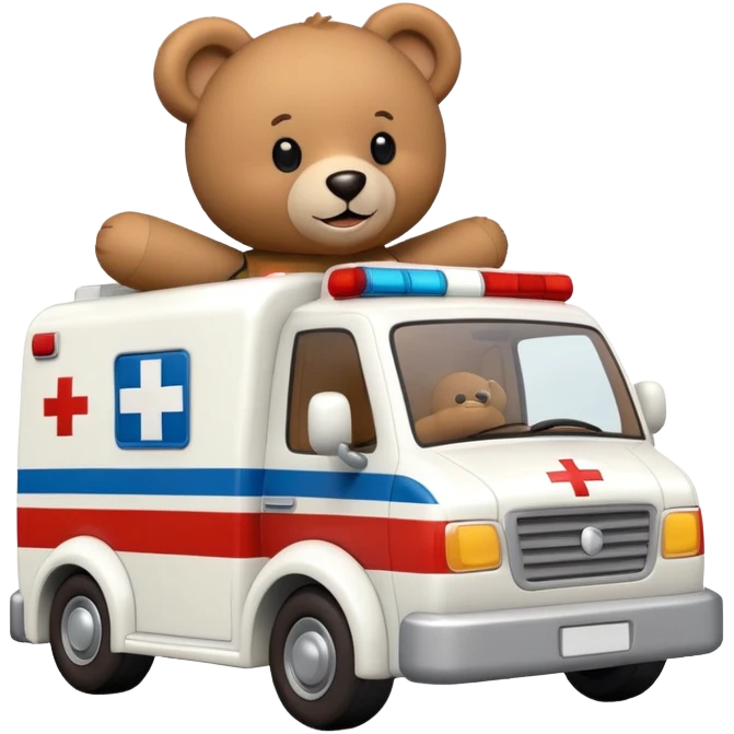 a teddy bear driving a ambulance emoji