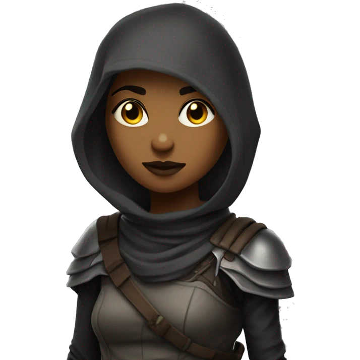 Cartoony Assassin with an aesthetic but simple colour scheme, and make her skin toned not yellow emoji