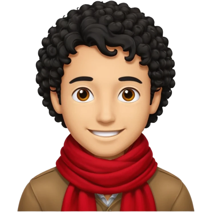 tan skin man, curly black hair wear red scraft emoji