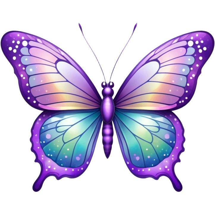 Pastel sparkly purple glittery iridescent rainbow transparent butterfly with detailed intricate patterns emoji