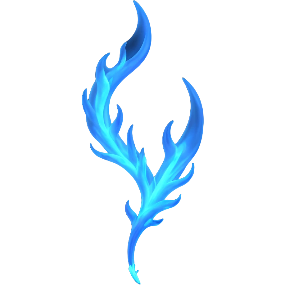 iconic symbol representing the soul, glowing ethereal wisp, radiant blue flame, luminous spirit shape, visually clear, transparent background emoji