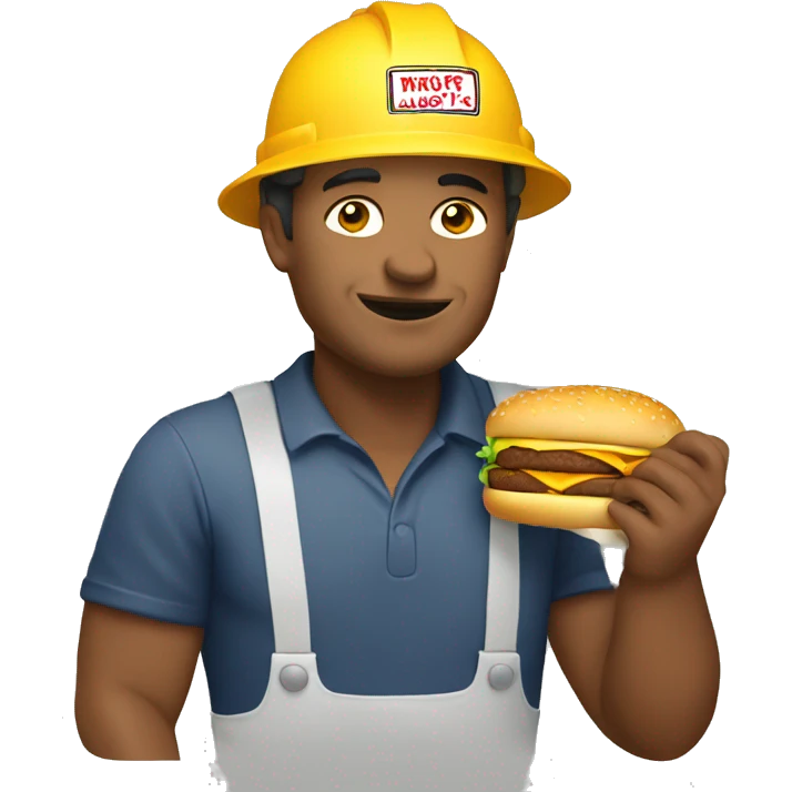 Man in hardhat eating cheeseburger emoji
