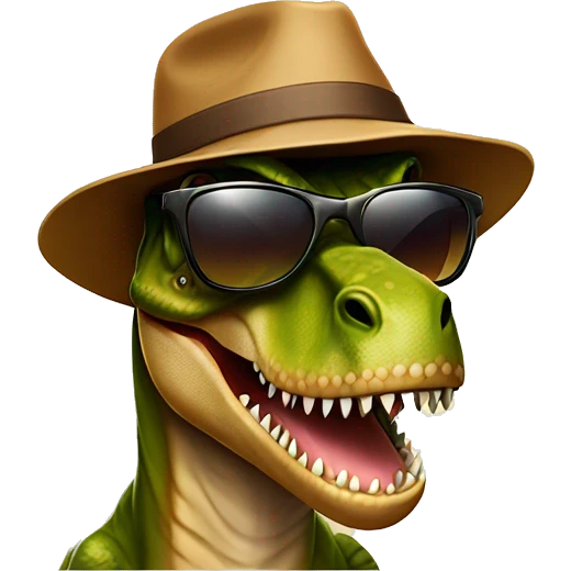 t-rex with sunglassed and a hipster hat emoji