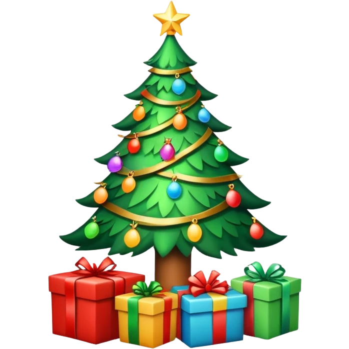 Christmas tree with lights and presents underneath emoji