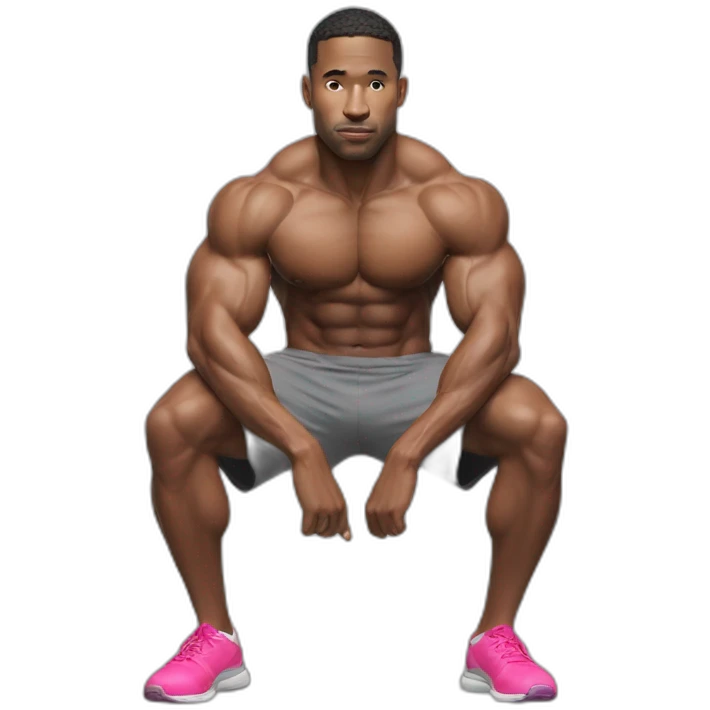 hyper-realistic fitness model squatting emoji