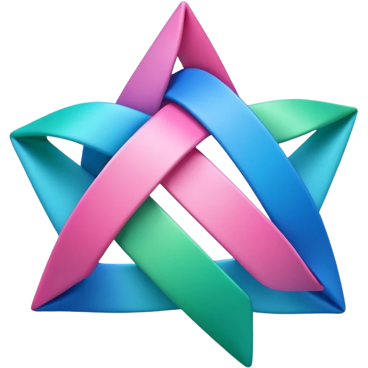 A 3D triangular loop shape made of three connected ribbon segments, smooth glossy surface, gradient colors (green, blue, pink), minimal white background, soft shadow, modern Memoji-style rendering. emoji