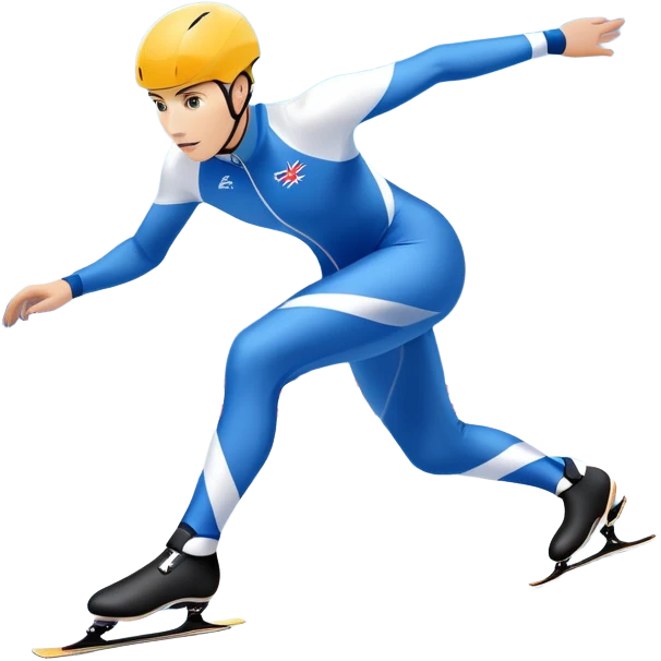 An icon showing a speed skater gliding on a professional oval ice track, captured in mid-motion with aerodynamic posture and sleek skates. The background features snowy mountains, flags, and a clear blue sky. Transparent background reflects the speed and elegance of the sport. emoji