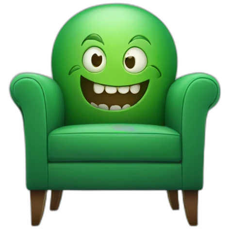 a chair in green with a scary smile emoji