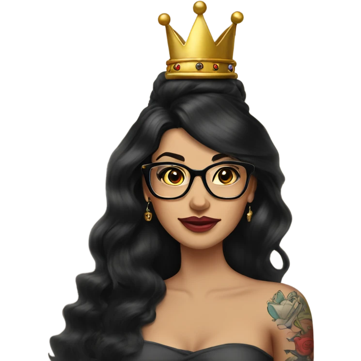 Pinupx long length dark hair and a crown and tattoos and glasses emoji