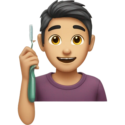 un adolescent qui se brosse les dents avec des oreilles de chat emoji