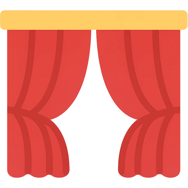red stage curtain, closed, classic theater look, color icon emoji