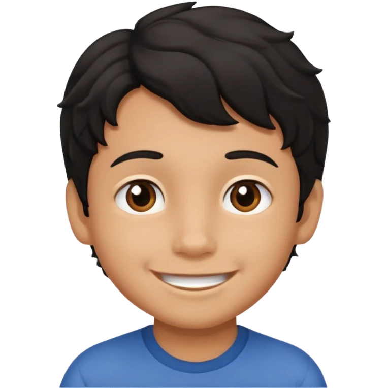 Siyah dalgalı saçlı kahveringi gözlü kücük erkek çocuk emoji