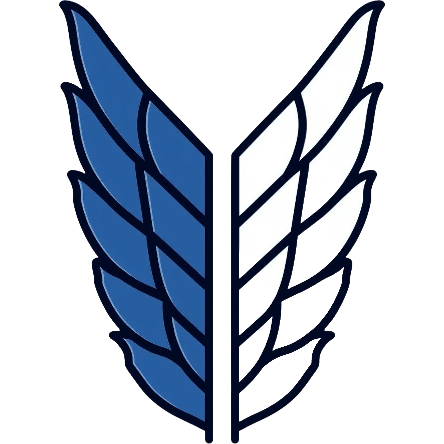 Wings of Freedom logo from Attack on Titan, overlapping blue and white wings, Survey Corps emblem emoji
