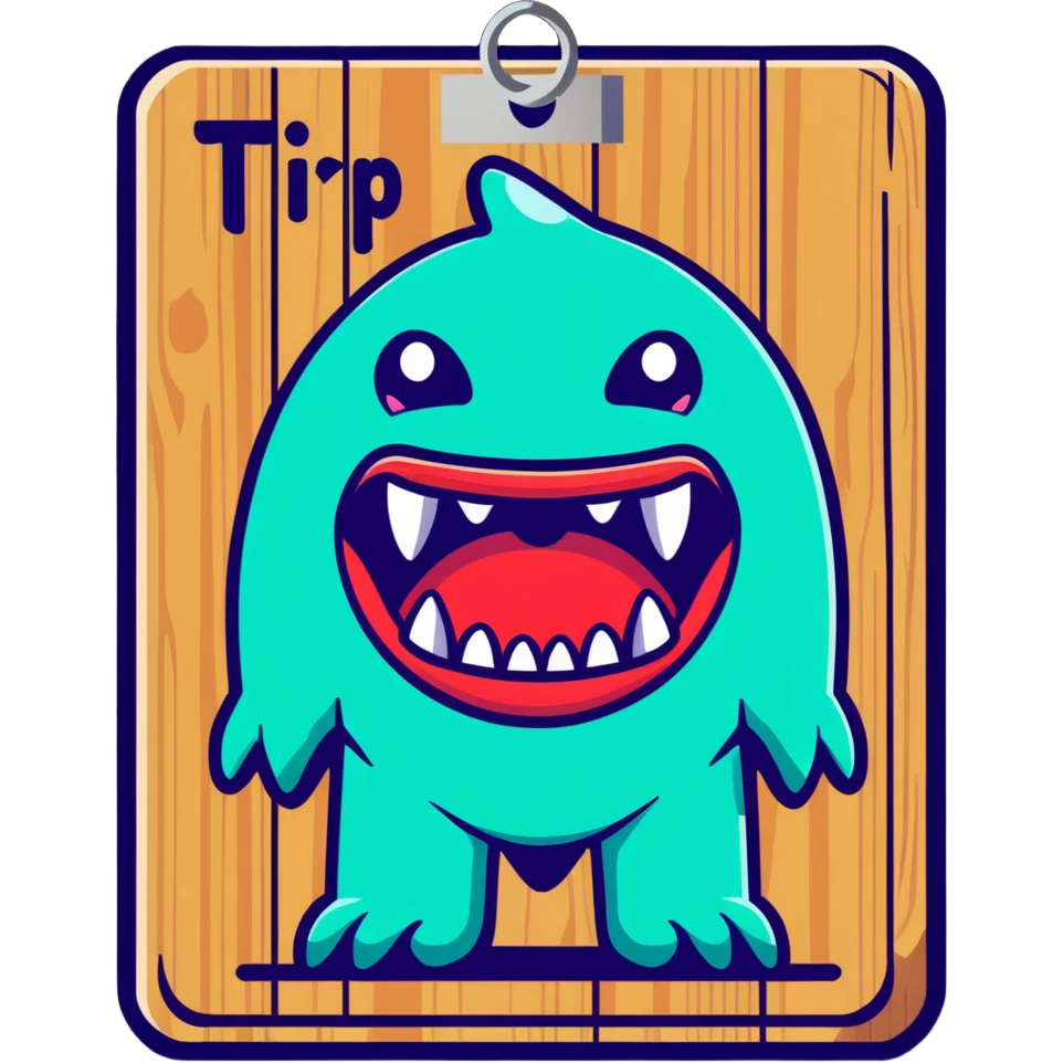 Fantasy tavern wooden sign with "Tipsy Mimic" name, with monster teeth and tongue emoji