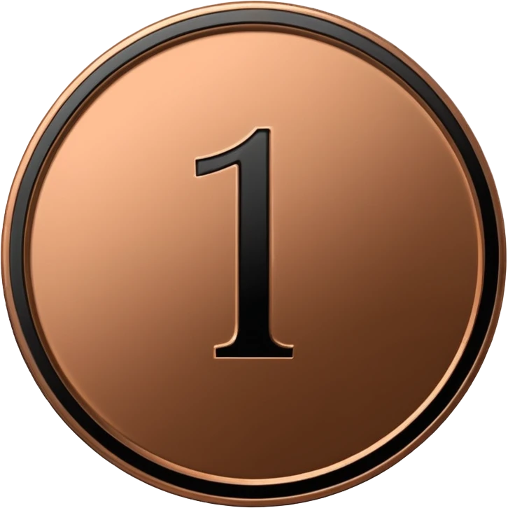 Emoji icon of a black coin with engraved number 1, minimalist style, isolated emoji