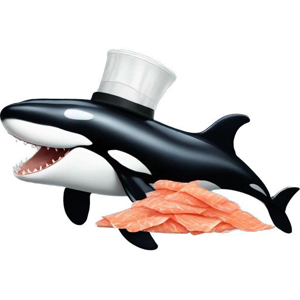 an orca wearing a hat made of dead salmon emoji