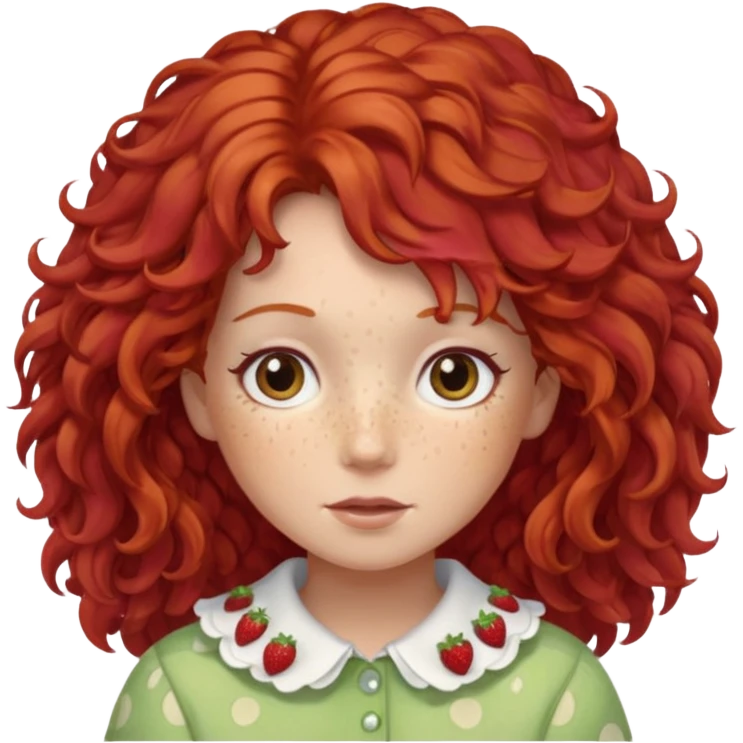 strawberry shortcake the character but with wild eyes and frizzy hair to mimic an insane person emoji