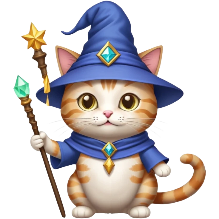 cat wizard with pointy hat and magic wand emoji