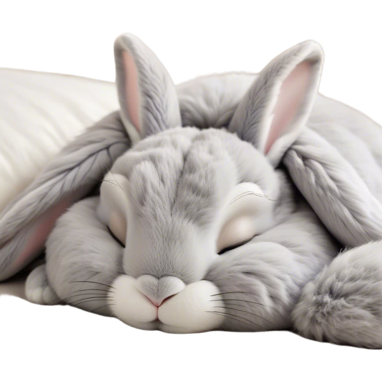 Meme-Worthy Cute Sleeping Grey Rabbit Portrait Emoji, Head resting peacefully with a contented smile, showcasing a delightfully compact build and a luxuriously soft grey fur, eyes shut in a serene nap, Simplified yet hilariously adorable features, highly detailed, glowing with a soft, drowsy light, high shine, relaxed and utterly lovable, stylized with an air of playful laziness, bright and heartwarming, soft glowing outline, capturing the essence of a comically sleepy bunny, so meme-worthy it feels like it could instantly become the next viral sensation of adorable slumber! emoji