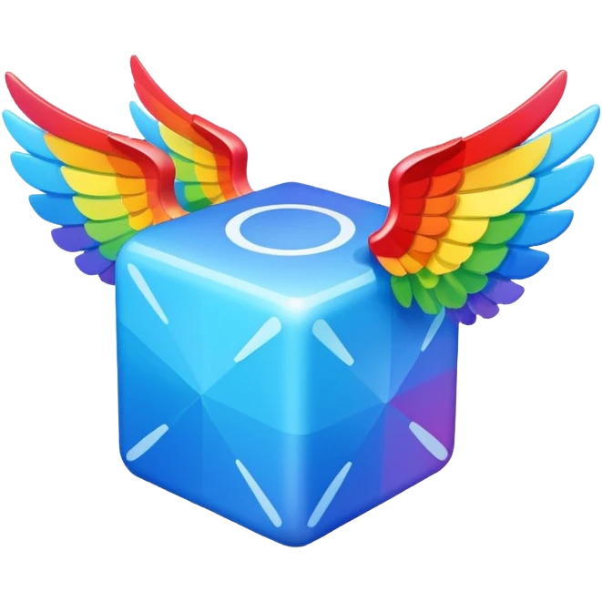 Blue cube with wings and has a rainbow ? emoji