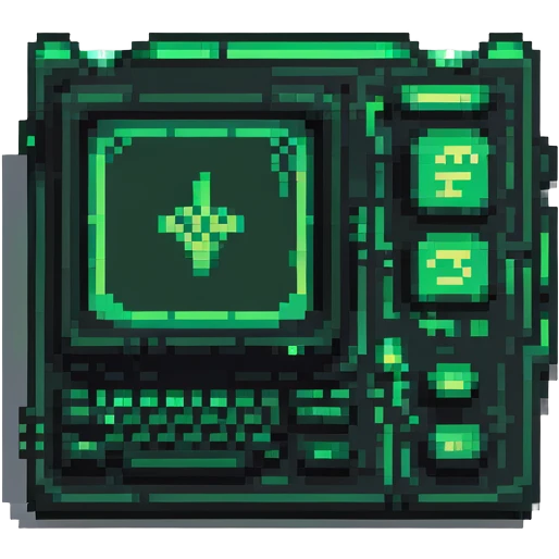 32x32 cyberpunk terminal icon with green code glowing, retro computer style emoji