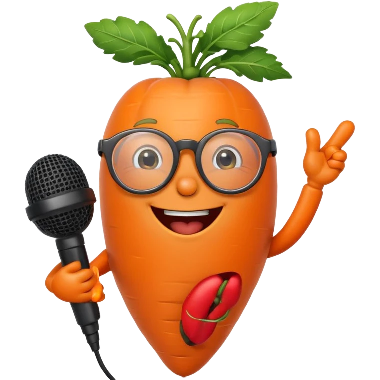 singing carrot wearing glasses with microphone emoji