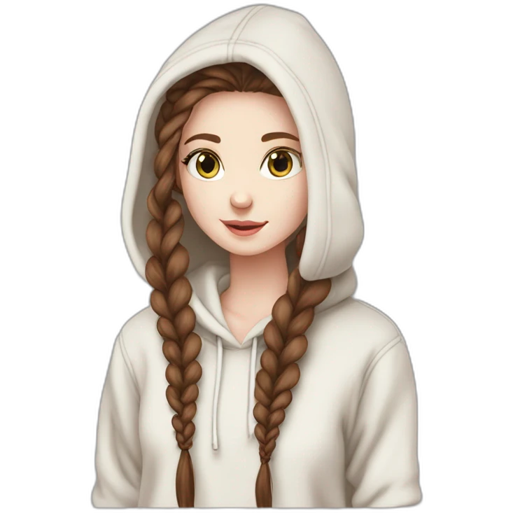 pale skin and long braid marron hair and huzlenuts eyes girl hoodie emoji