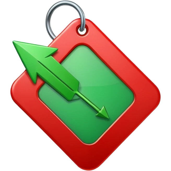 Tag vermelha com uma flecha pra cima verde do lado emoji
