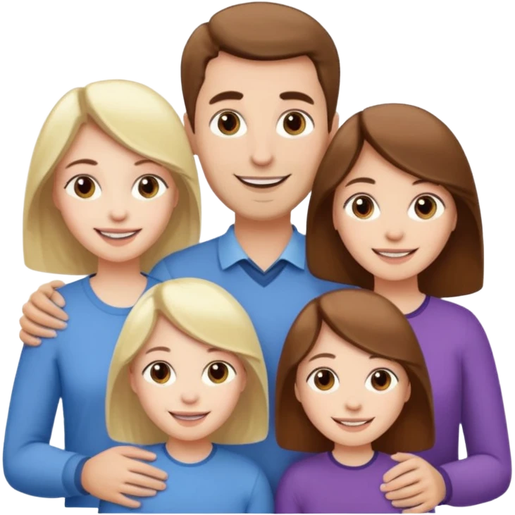 happy pale white family with one brown hair dad, one brown hair mom, one blonde girl, and one brown hair girl emoji