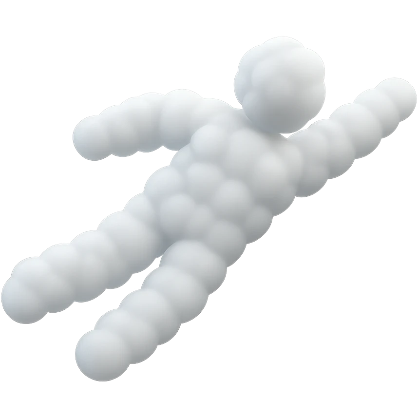 minimalist flying person made entirely of small very white fluffy convex clouds, matte glass style, no background emoji