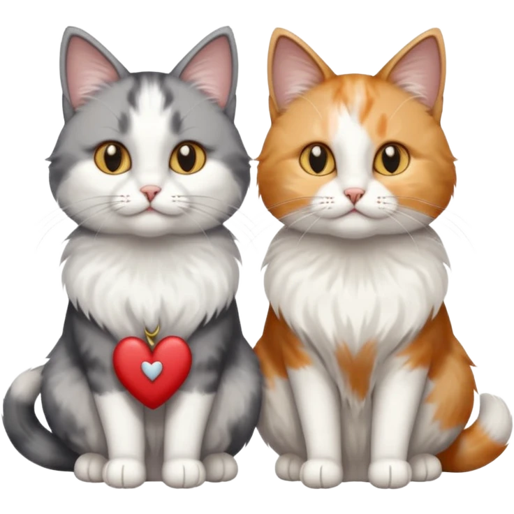 a realistic looking very fluffy grey and white cat sitting next to another cat emoji