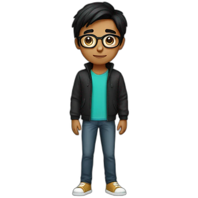 young indian guy with straight hair with round fully circular glasses black eyes black hair emoji