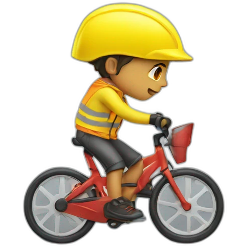 young guy with red bicycle helmet wearing a yellow high visibility jacket emoji
