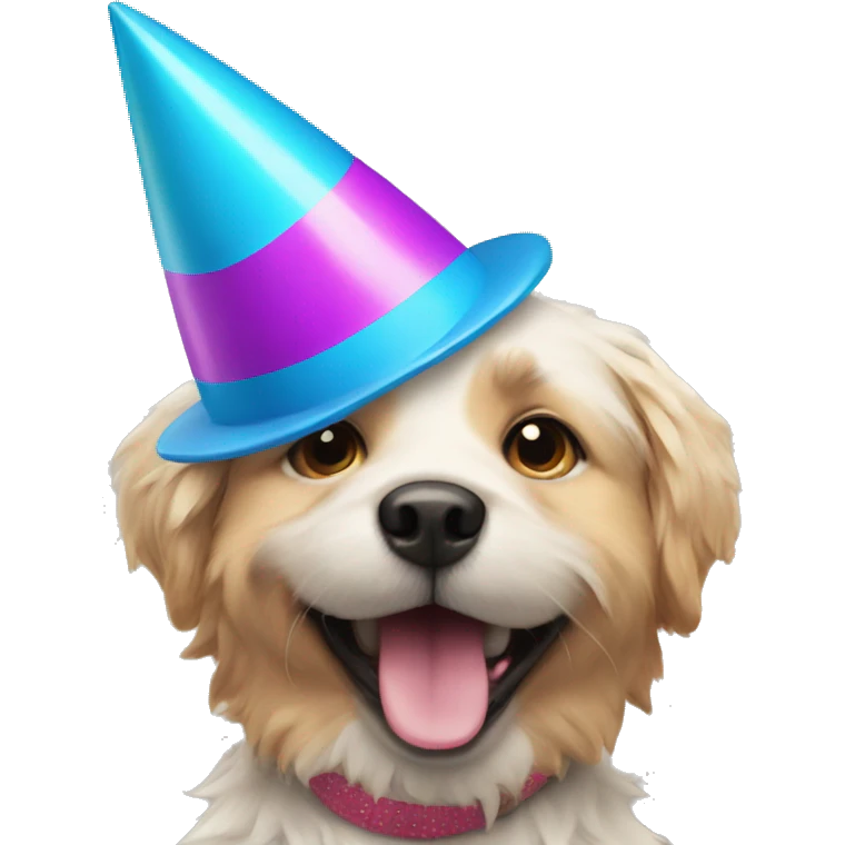cheerful dog wearing a party hat emoji