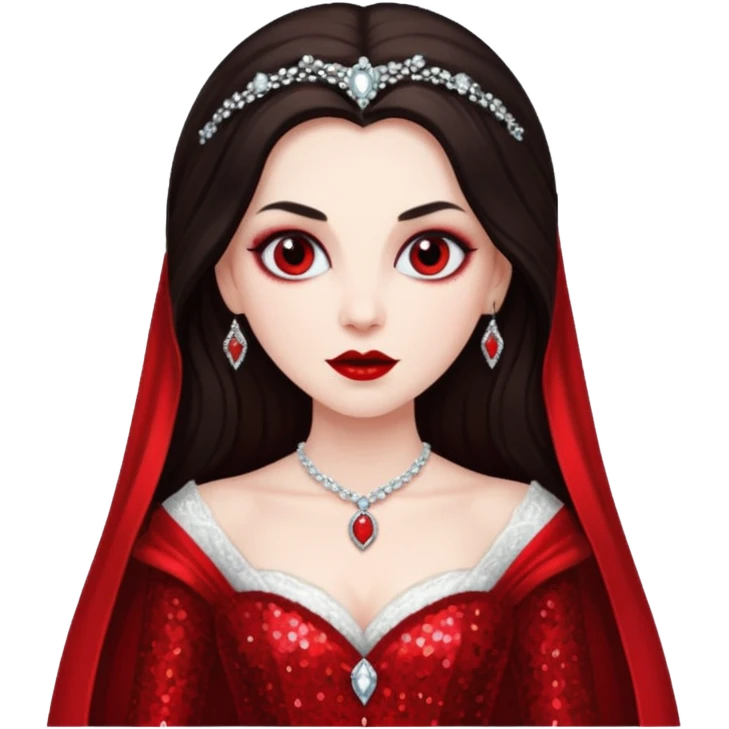 Bride of Dracula with long dark brown hair, red sequin outfit emoji