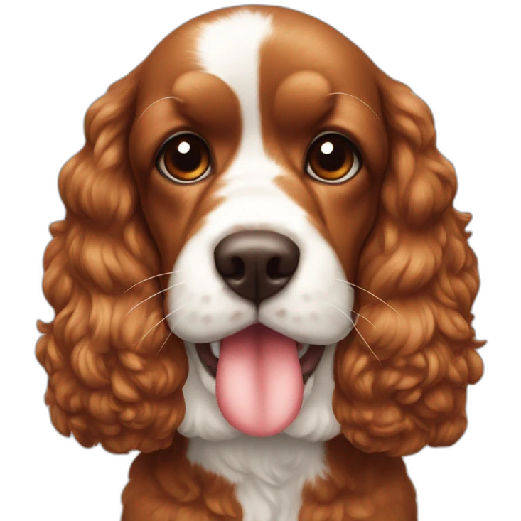 American cocker red an white with a plush in the mouth emoji