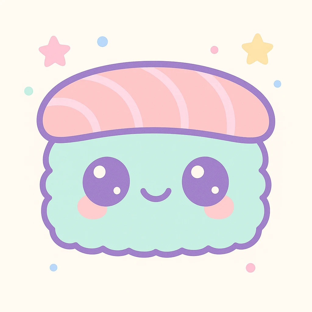 cute sushi with kawaii aesthetic, smiling face, pastel colors, soft and rounded shapes emoji