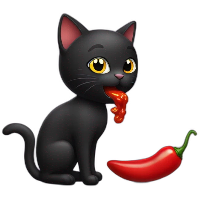 Black Cat eat chili pepper emoji
