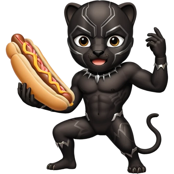 Black panther eating a naked hot dog emoji