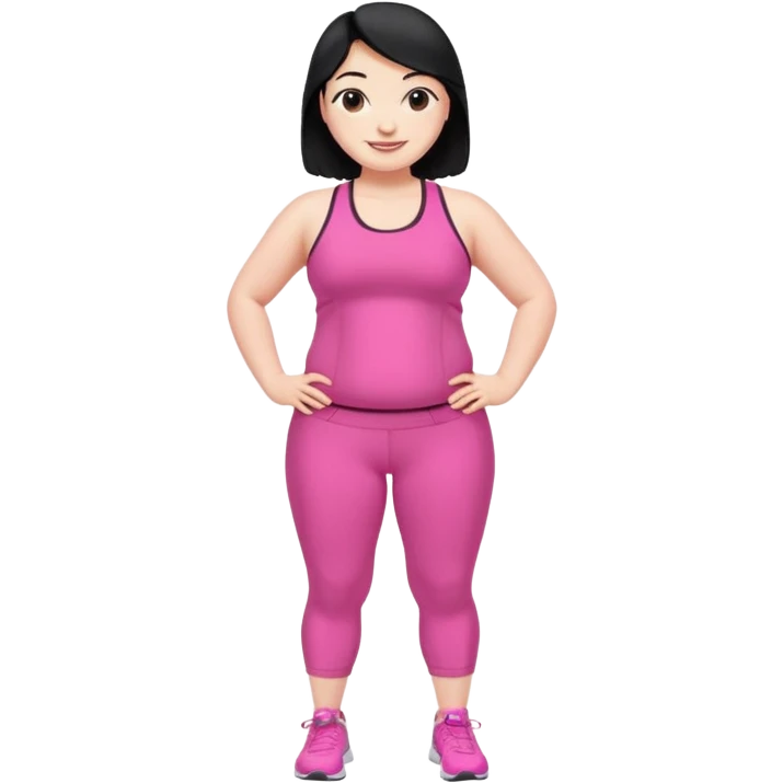 a pretty bratz fair girl in pink workout clothes (fat) and black hair emoji