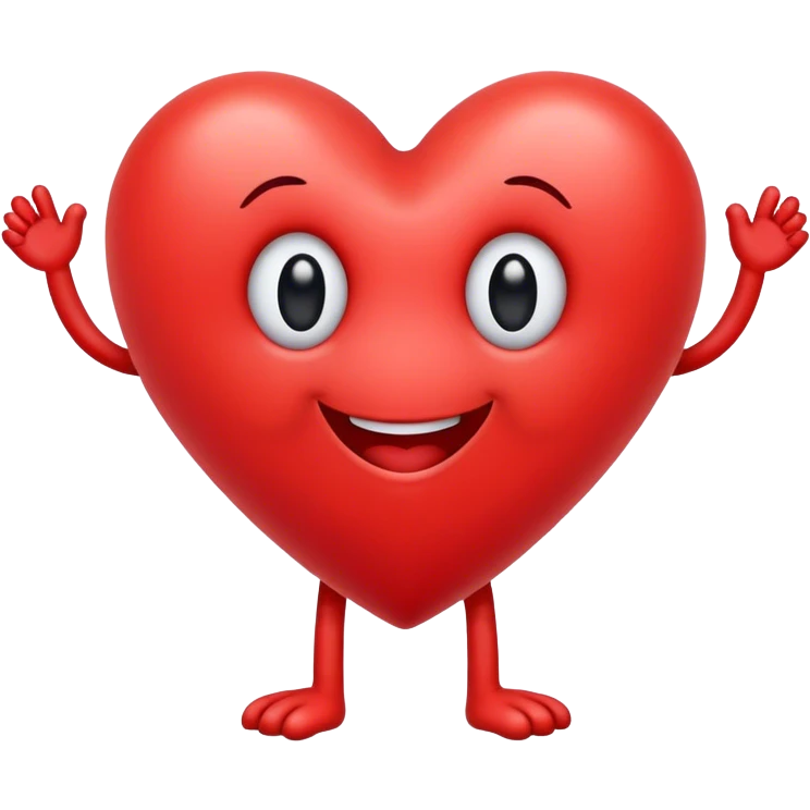 Red heart with 2 legs and 2 tiny black eyes smiling but not with teeth  emoji